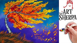 The Art Sherpa: Fall Birch Tree Q Tip Painting Technique for BEGINNERS EASY Acrylic Painting