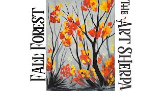 The Art Sherpa: How to paint Acrylic Fall Forest EASY beginner painting tutorial