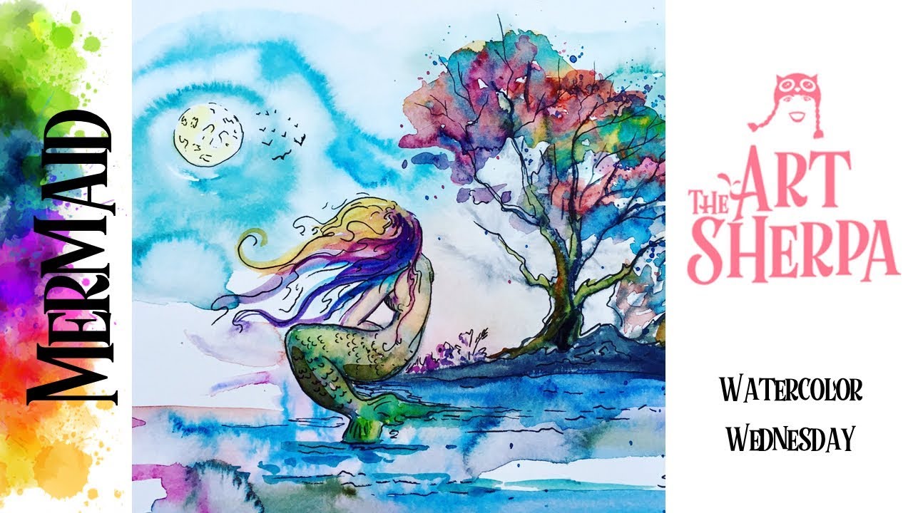 The Art Sherpa: Mermaid Beginners step by step How to paint with watercolor