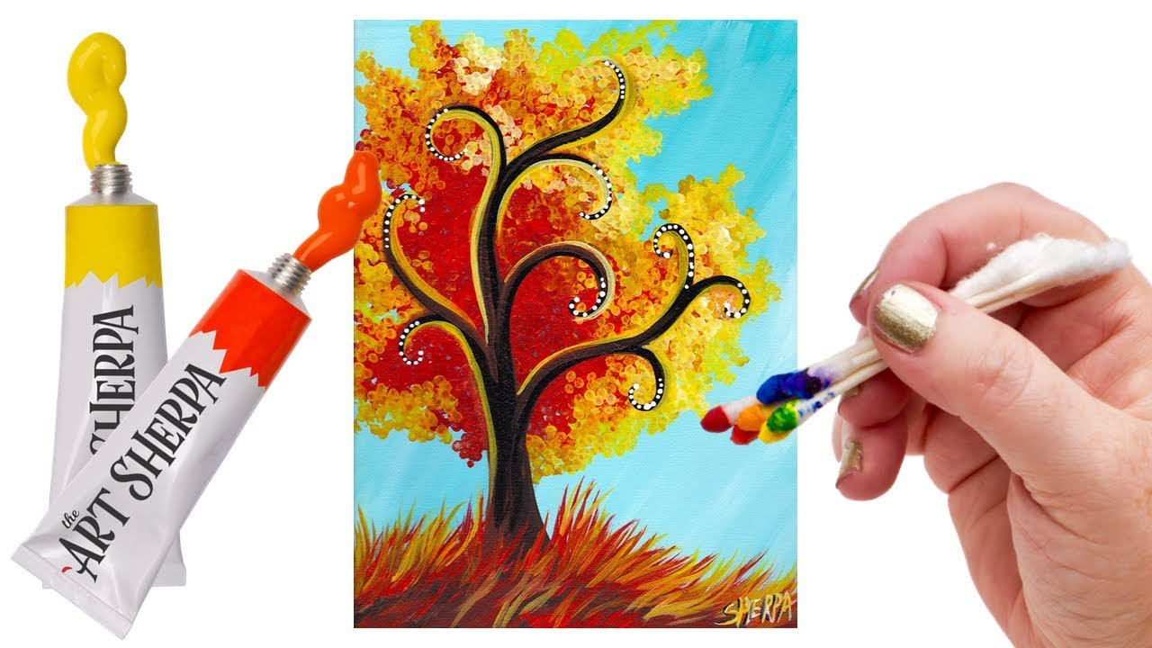 The Art Sherpa: Easy Fall Tree step by step acrylic with the Q-tip method